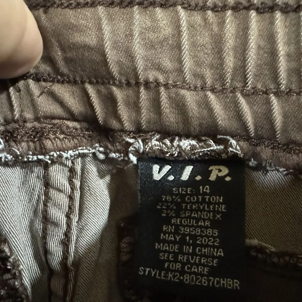 V.I.P. Girls' Size 14 Brown Cargo Jogger Pants Elastic Waist Drawstring Cuffs